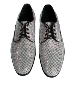 Dolce & Gabbana Silver Leather Rhinestones Derby Dress Men's Shoes (Pre-Owned) 10 Dolce & Gabbana Silver Leather Rhinestones Derby Dress Men's Shoes (Pre-Owned) -Lux Lair Store 4696198