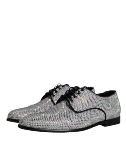 Dolce & Gabbana Silver Leather Rhinestones Derby Dress Men's Shoes (Pre-Owned) 11 Dolce & Gabbana Silver Leather Rhinestones Derby Dress Men's Shoes (Pre-Owned) -Lux Lair Store 4696199