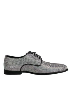 Dolce & Gabbana Silver Leather Rhinestones Derby Dress Men's Shoes (Pre-Owned)