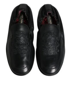 Dolce & Gabbana Black Logo Embroidered Leather Loafer Men Dress Men's Shoes -Lux Lair Store 4700254
