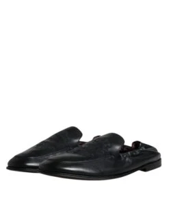 Dolce & Gabbana Black Logo Embroidered Leather Loafer Men Dress Men's Shoes -Lux Lair Store 4700255