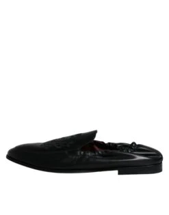 Dolce & Gabbana Black Logo Embroidered Leather Loafer Men Dress Men's Shoes -Lux Lair Store 4700257