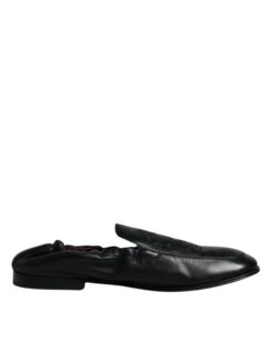 Dolce & Gabbana Black Logo Embroidered Leather Loafer Men Dress Men's Shoes