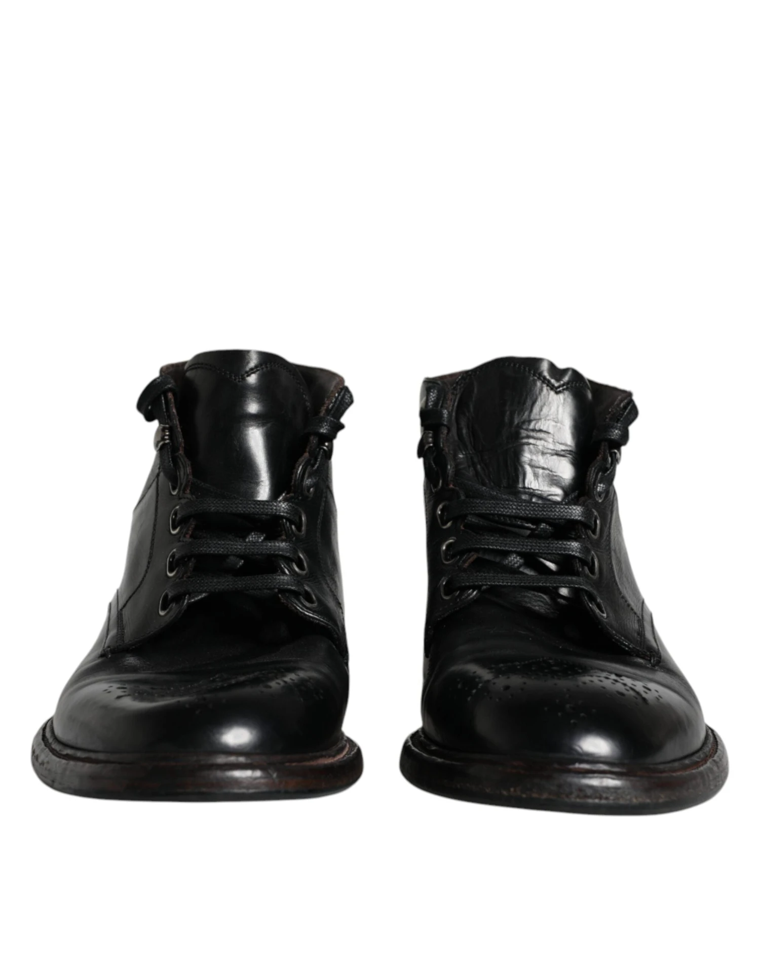 Dolce & Gabbana Black Leather Men Short Boots Lace Up Men's Shoes (Pre-Owned) 4 Dolce & Gabbana Black Leather Men Short Boots Lace Up Men's Shoes (Pre-Owned) - Image 2