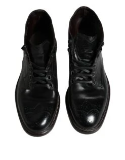 Dolce & Gabbana Black Leather Men Short Boots Lace Up Men's Shoes (Pre-Owned) 10 Dolce & Gabbana Black Leather Men Short Boots Lace Up Men's Shoes (Pre-Owned) -Lux Lair Store 4700281