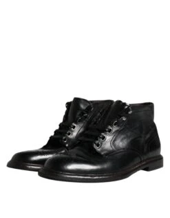 Dolce & Gabbana Black Leather Men Short Boots Lace Up Men's Shoes (Pre-Owned) 11 Dolce & Gabbana Black Leather Men Short Boots Lace Up Men's Shoes (Pre-Owned) -Lux Lair Store 4700282