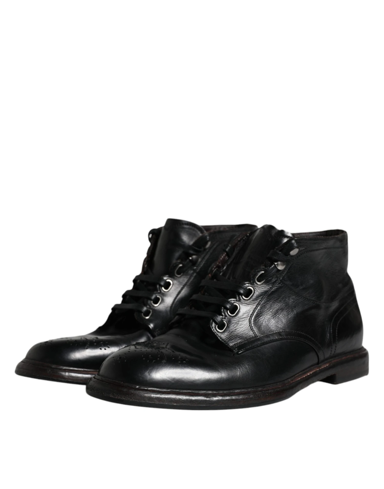 Dolce & Gabbana Black Leather Men Short Boots Lace Up Men's Shoes (Pre-Owned) 6 Dolce & Gabbana Black Leather Men Short Boots Lace Up Men's Shoes (Pre-Owned) - Image 4