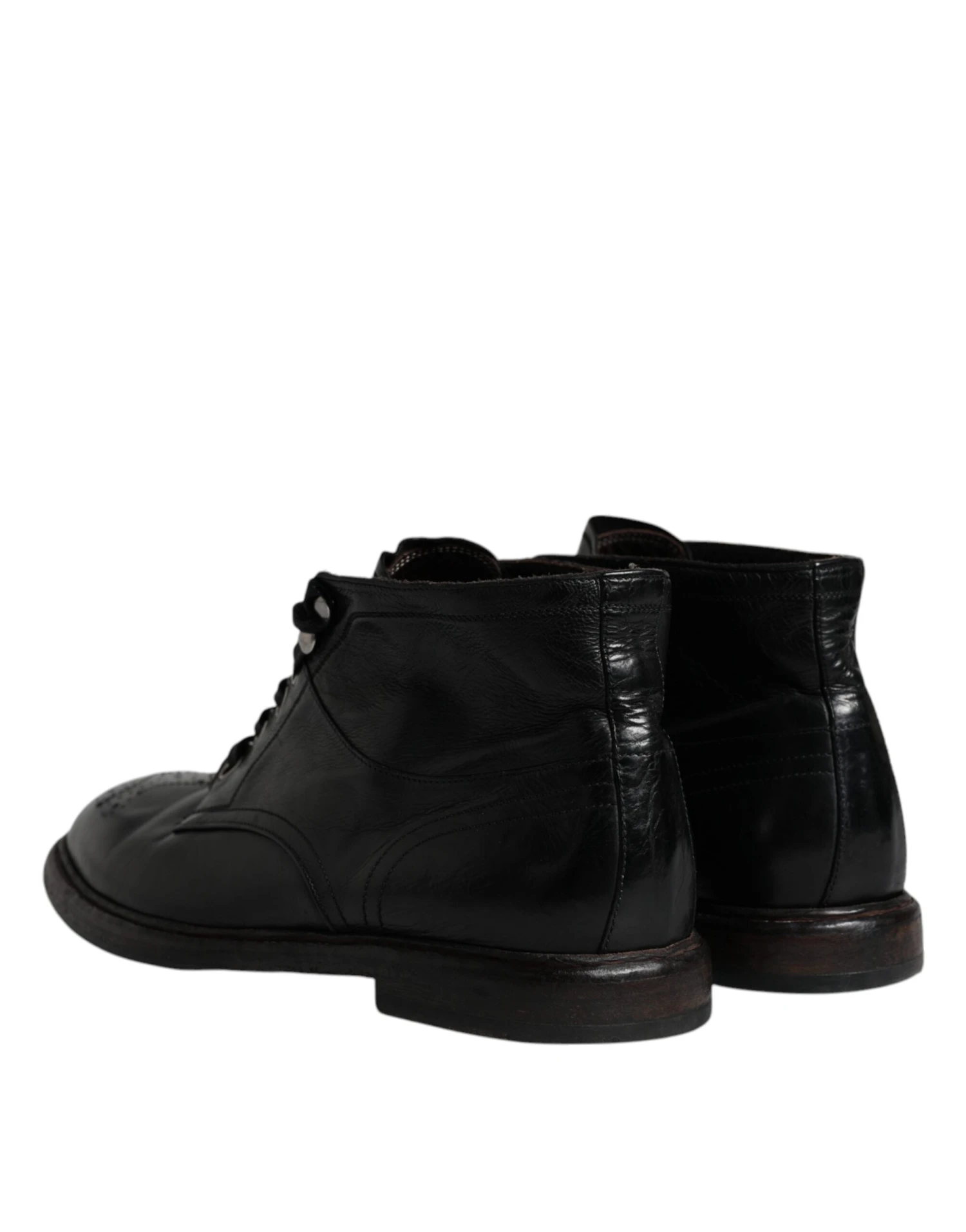 Dolce & Gabbana Black Leather Men Short Boots Lace Up Men's Shoes (Pre-Owned) 7 Dolce & Gabbana Black Leather Men Short Boots Lace Up Men's Shoes (Pre-Owned) - Image 5
