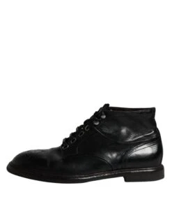 Dolce & Gabbana Black Leather Men Short Boots Lace Up Men's Shoes (Pre-Owned) 13 Dolce & Gabbana Black Leather Men Short Boots Lace Up Men's Shoes (Pre-Owned) -Lux Lair Store 4700284