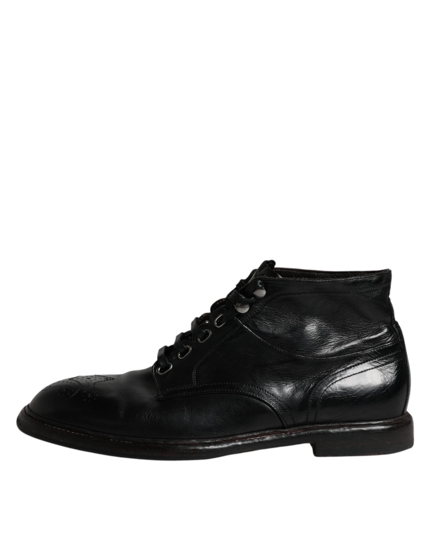 Dolce & Gabbana Black Leather Men Short Boots Lace Up Men's Shoes (Pre-Owned) 8 Dolce & Gabbana Black Leather Men Short Boots Lace Up Men's Shoes (Pre-Owned) - Image 6