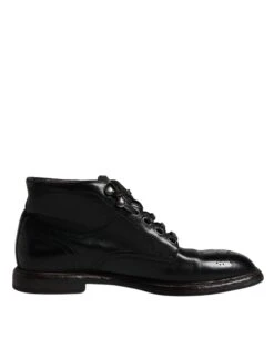Dolce & Gabbana Black Leather Men Short Boots Lace Up Men's Shoes (Pre-Owned)