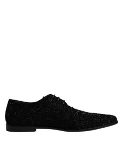 Dolce & Gabbana Black Embellished Suede Derby Formal Men's Shoes