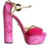 Dolce & Gabbana Pink Velvet Platform Ankle Strap Heel Sandals Women's Shoes (Pre-Owned)