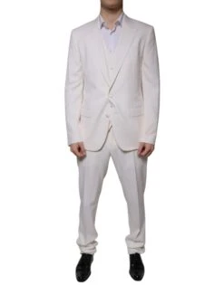 Dolce & Gabbana White Wool Silk 3 Piece SlimFit Formal Men's Suit