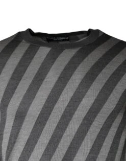 Dolce & Gabbana Gray Stripes Long Sleeve Round Neck Pullover Men's Sweater -Lux Lair Store 4738480