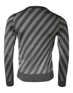 Dolce & Gabbana Gray Stripes Long Sleeve Round Neck Pullover Men's Sweater -Lux Lair Store 4738482