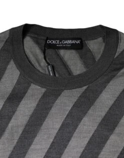 Dolce & Gabbana Gray Stripes Long Sleeve Round Neck Pullover Men's Sweater -Lux Lair Store 4738483
