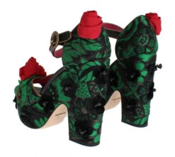 Dolce & Gabbana Green Brocade Snakeskin Roses Crystal Women's Shoes 9 Dolce & Gabbana Green Brocade Snakeskin Roses Crystal Women's Shoes -Lux Lair Store 47572