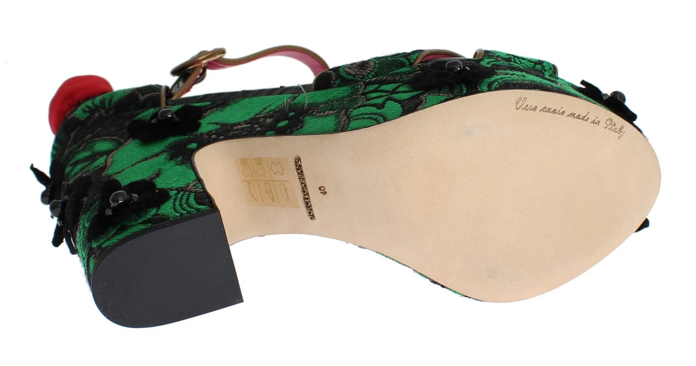 Dolce & Gabbana Green Brocade Snakeskin Roses Crystal Women's Shoes 6 Dolce & Gabbana Green Brocade Snakeskin Roses Crystal Women's Shoes - Image 4