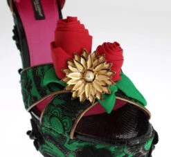 Dolce & Gabbana Green Brocade Snakeskin Roses Crystal Women's Shoes 11 Dolce & Gabbana Green Brocade Snakeskin Roses Crystal Women's Shoes -Lux Lair Store 47575