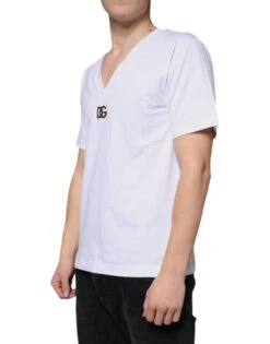 Dolce & Gabbana White Logo Cotton Vneck Short Sleeve Men's T-shirt (Pre-Owned) -Lux Lair Store 4776848