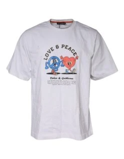Dolce & Gabbana White Love & Peace Cotton Round Neck Men's T-shirt (Pre-Owned)
