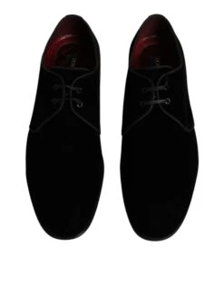 Dolce & Gabbana Black Velvet Leather Lace Up Derby Men's Shoes 10 Dolce & Gabbana Black Velvet Leather Lace Up Derby Men's Shoes -Lux Lair Store 4781346