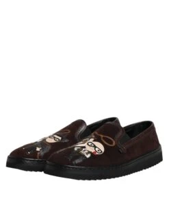 Dolce & Gabbana Brown Suede DG Family Slip On Flats Men's Shoes -Lux Lair Store 4786506