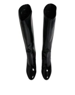 Dolce & Gabbana Black Patent Leather Vally High Boots Women's Shoes -Lux Lair Store 4787335