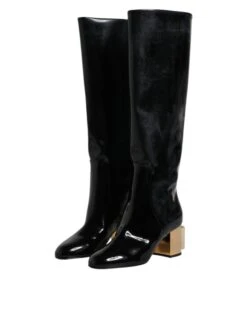 Dolce & Gabbana Black Patent Leather Vally High Boots Women's Shoes -Lux Lair Store 4787336