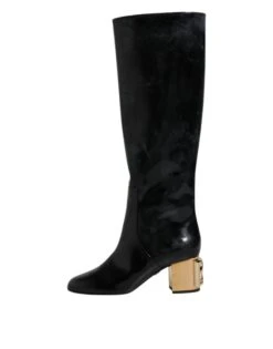 Dolce & Gabbana Black Patent Leather Vally High Boots Women's Shoes -Lux Lair Store 4787338