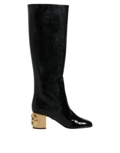 Dolce & Gabbana Black Patent Leather Vally High Boots Women's Shoes