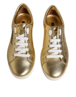 Dolce & Gabbana Gold Leather Logo London Men Sneakers Men's Shoes 10 Dolce & Gabbana Gold Leather Logo London Men Sneakers Men's Shoes -Lux Lair Store 4821696