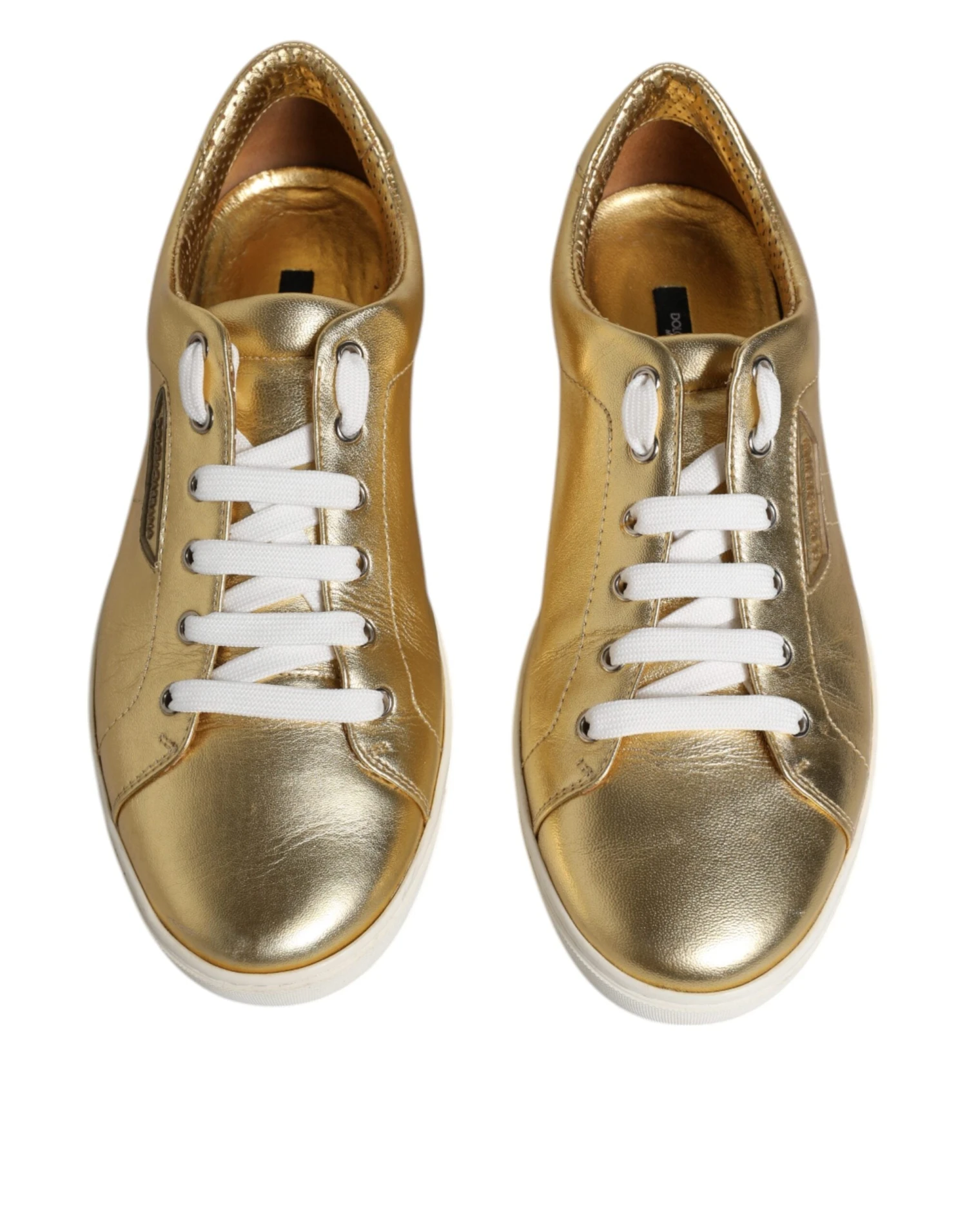 Dolce & Gabbana Gold Leather Logo London Men Sneakers Men's Shoes 5 Dolce & Gabbana Gold Leather Logo London Men Sneakers Men's Shoes - Image 3