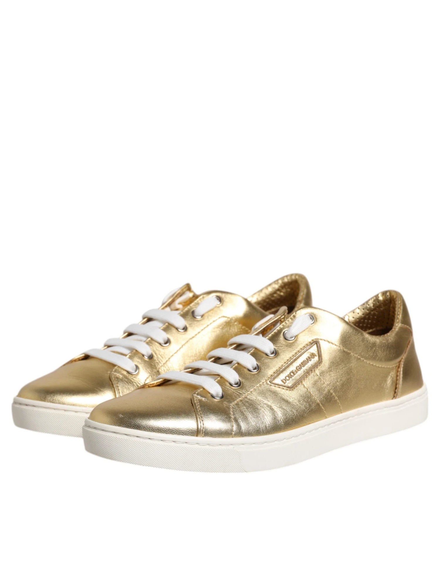 Dolce & Gabbana Gold Leather Logo London Men Sneakers Men's Shoes 6 Dolce & Gabbana Gold Leather Logo London Men Sneakers Men's Shoes - Image 4