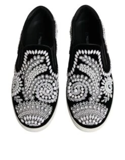 Dolce & Gabbana Black Embellished London Men Slip On Men's Shoes -Lux Lair Store 4821783