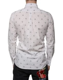 Dolce & Gabbana White Printed Cotton Slim Fit Men Dress Men's Shirt (Pre-Owned) -Lux Lair Store 4822595