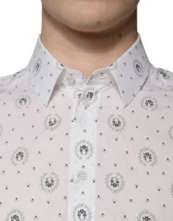 Dolce & Gabbana White Printed Cotton Slim Fit Men Dress Men's Shirt (Pre-Owned) -Lux Lair Store 4822596
