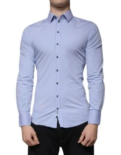 Dolce & Gabbana Light Blue Cotton Slim Fit SICILIA Dress Men's Shirt (Pre-Owned)