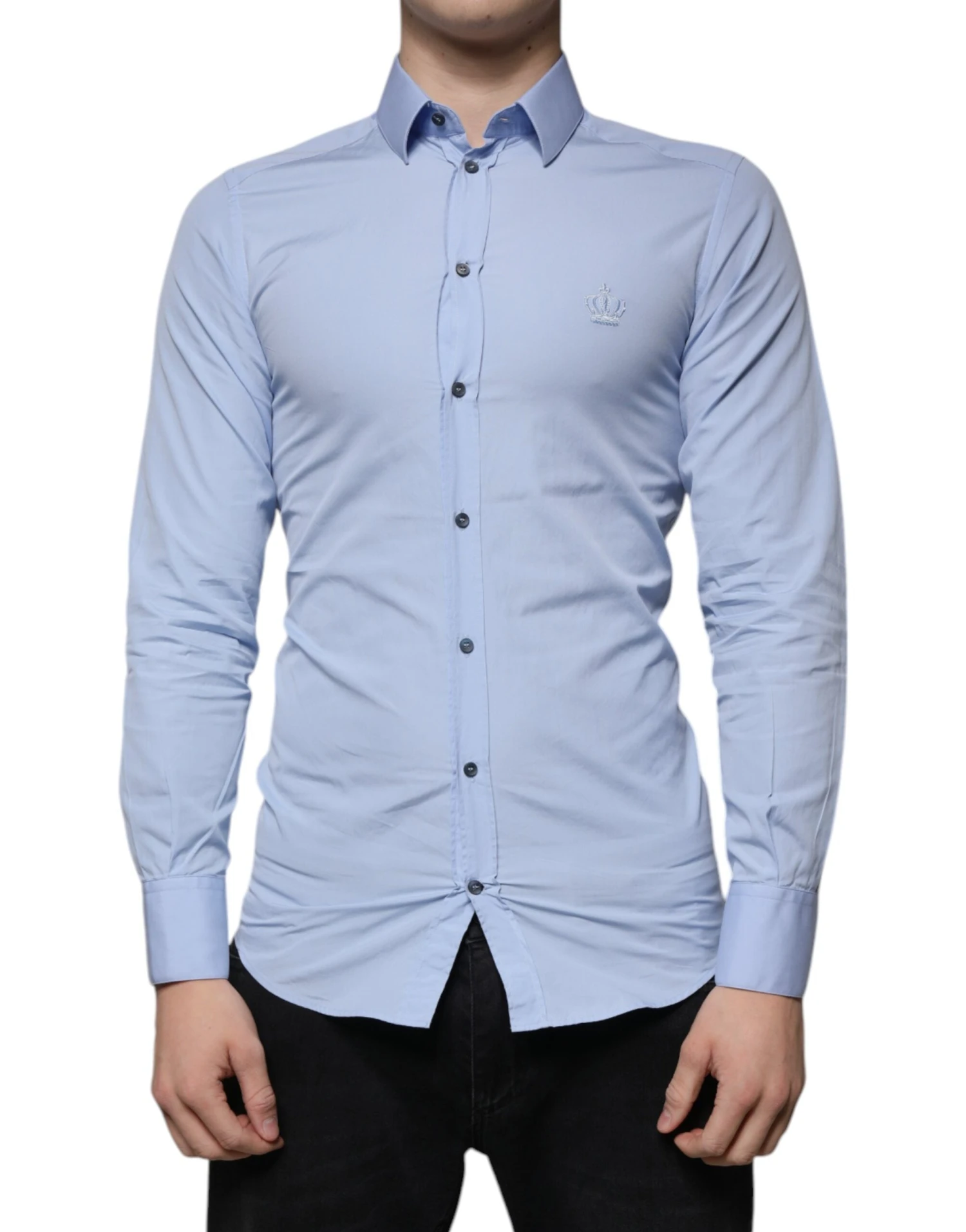 Dolce & Gabbana Light Blue Cotton Slim Fit GOLD Dress Men's Shirt (Pre-Owned) 3 Dolce & Gabbana Light Blue Cotton Slim Fit GOLD Dress Men's Shirt (Pre-Owned)