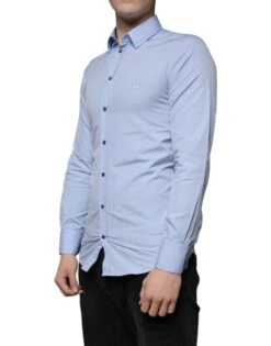 Dolce & Gabbana Light Blue Cotton Slim Fit GOLD Dress Men's Shirt (Pre-Owned) 8 Dolce & Gabbana Light Blue Cotton Slim Fit GOLD Dress Men's Shirt (Pre-Owned) -Lux Lair Store 4822705
