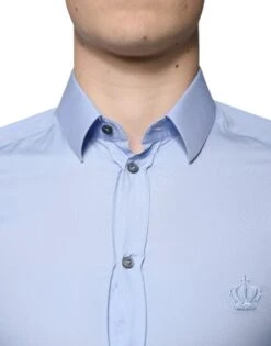 Dolce & Gabbana Light Blue Cotton Slim Fit GOLD Dress Men's Shirt (Pre-Owned) 10 Dolce & Gabbana Light Blue Cotton Slim Fit GOLD Dress Men's Shirt (Pre-Owned) -Lux Lair Store 4822707