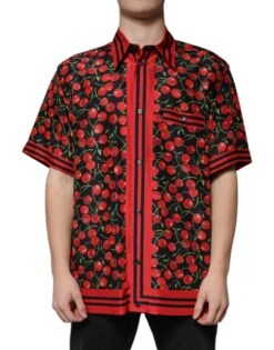 Dolce & Gabbana Black Cherry Silk Button Down Casual Men's Shirt