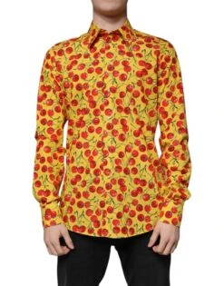 Dolce & Gabbana Yellow Cherry Cotton MARTINI Dress Men's Shirt