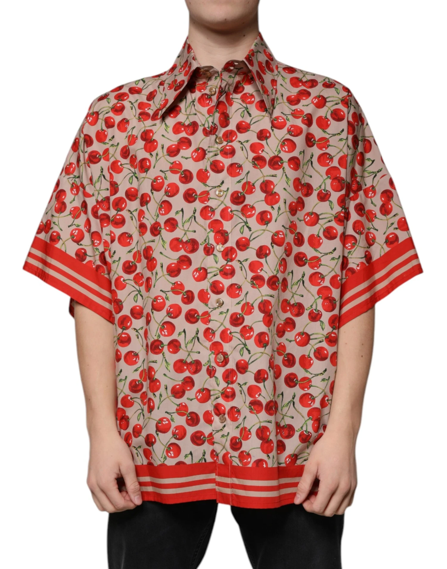 Dolce & Gabbana Beige Cherry Button Down Men Casual Men's Shirt 3 Dolce & Gabbana Beige Cherry Button Down Men Casual Men's Shirt