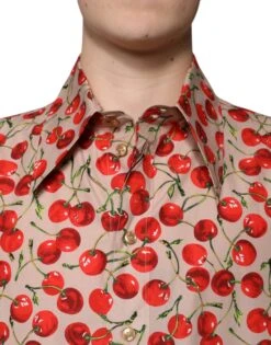 Dolce & Gabbana Beige Cherry Button Down Men Casual Men's Shirt 10 Dolce & Gabbana Beige Cherry Button Down Men Casual Men's Shirt -Lux Lair Store 4823036