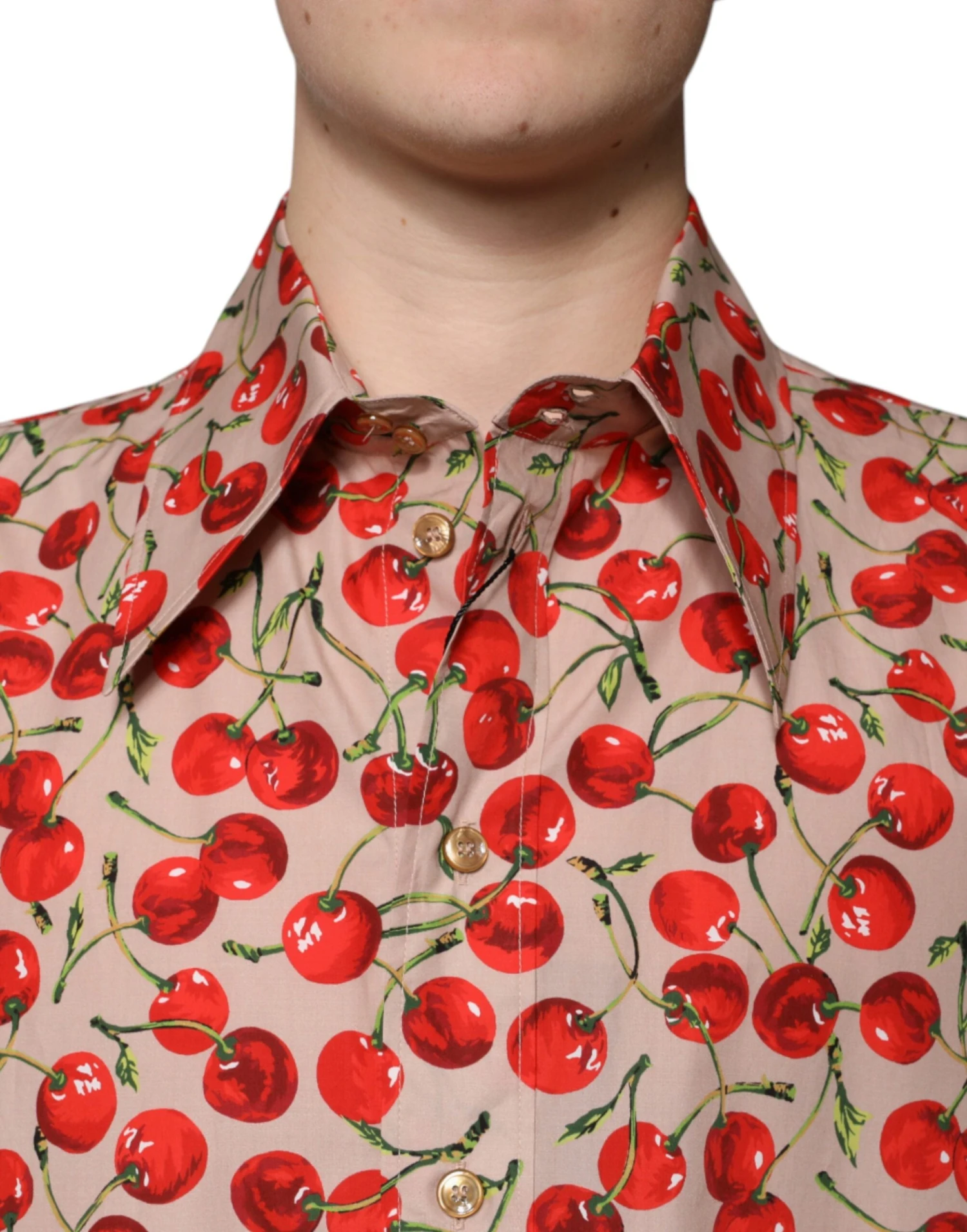 Dolce & Gabbana Beige Cherry Button Down Men Casual Men's Shirt 6 Dolce & Gabbana Beige Cherry Button Down Men Casual Men's Shirt - Image 4