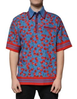 Dolce & Gabbana Blue Cherry Cotton Collared Men Polo Men's T-shirt