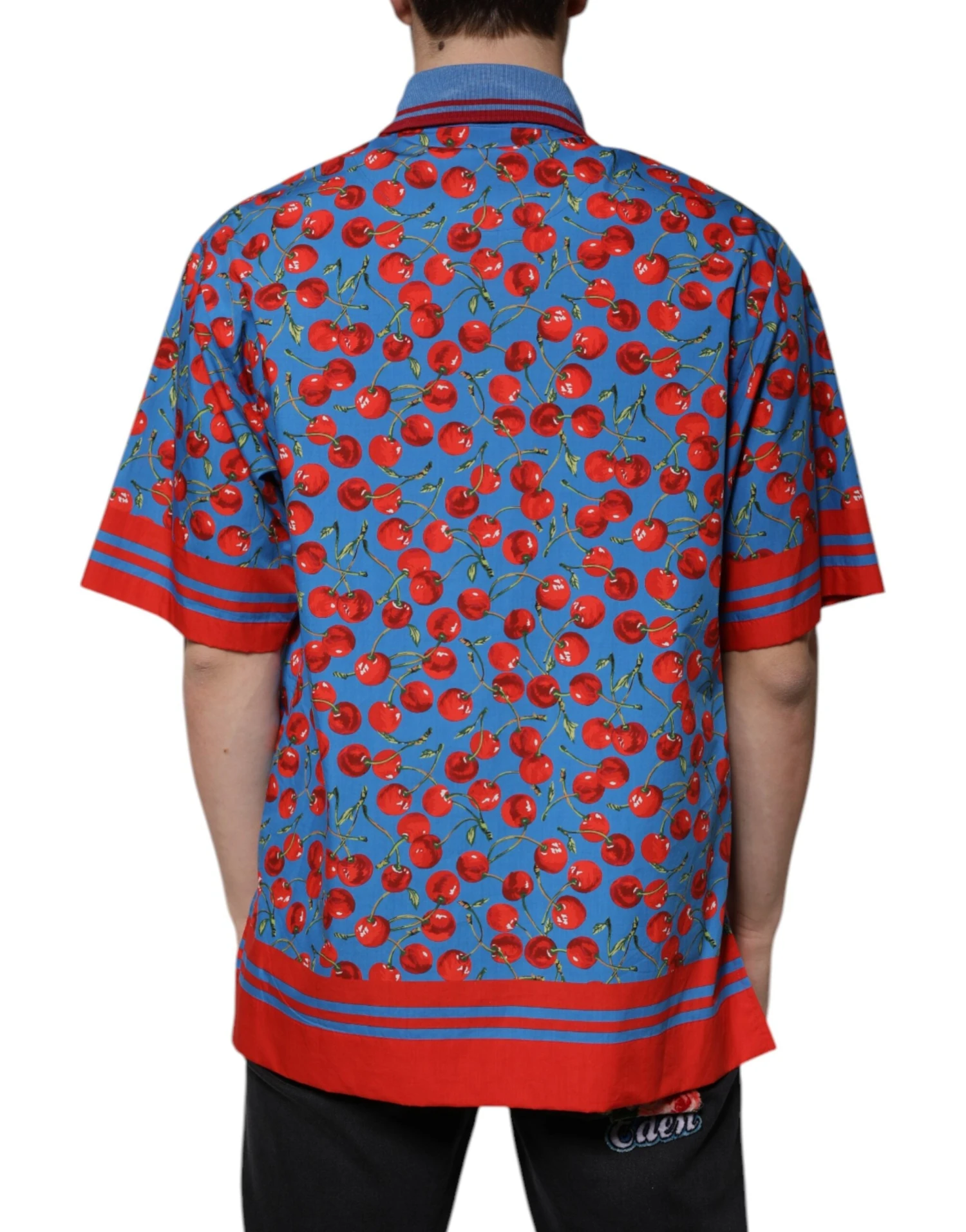 Dolce & Gabbana Blue Cherry Cotton Collared Men Polo Men's T-shirt 5 Dolce & Gabbana Blue Cherry Cotton Collared Men Polo Men's T-shirt - Image 3