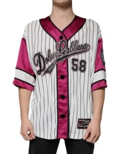 Dolce & Gabbana Multicolor Logo Jersey Button V-neck Men's T-shirt